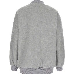 Gray Reversible Bomber Jacket with ribbed finishes and zip pocket on the sleeve in blend wool for women
