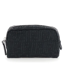 Black Pouch with Zip Closure in FF Canvas for Men