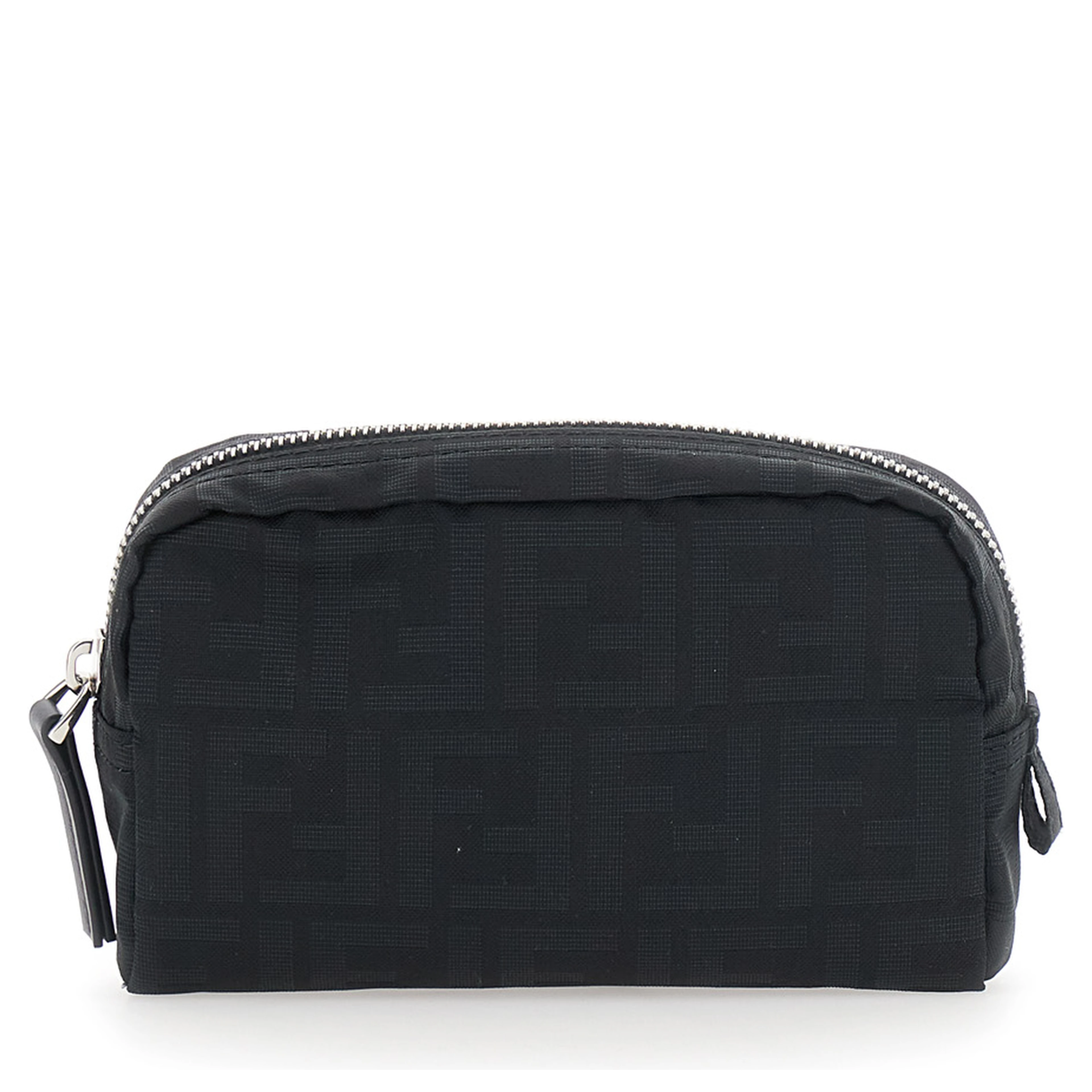 Black Pouch with Zip Closure in FF Canvas for Men