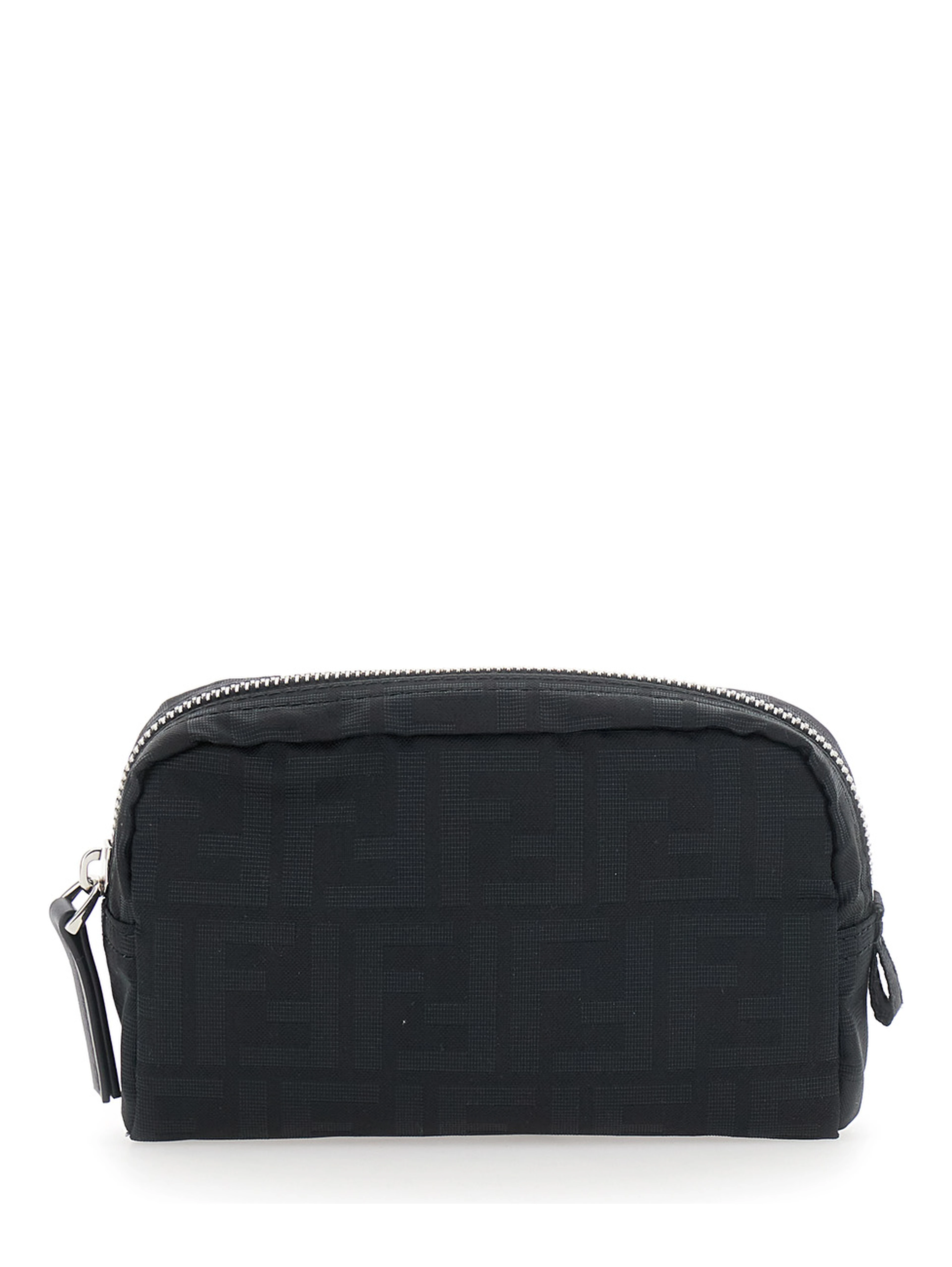 Black Pouch with Zip Closure in FF Canvas for Men