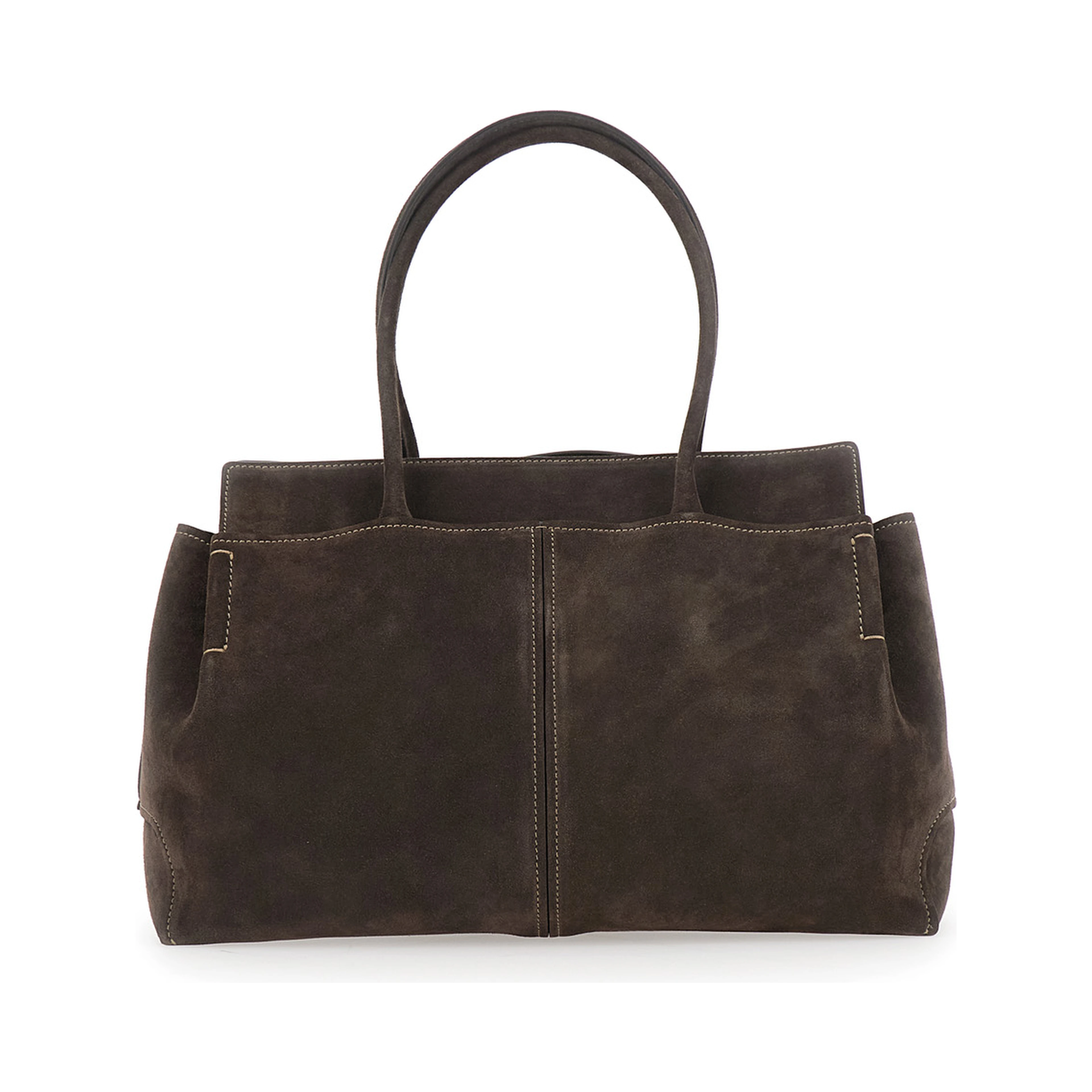 Brown Shoulder bag with embossed logo on the front and removable keychain ring charm in suede for women