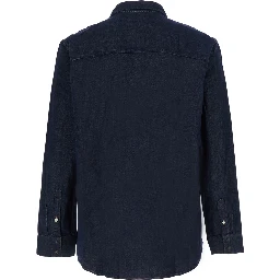 Blue Shirt with classic collar and patch pockets in denim for men