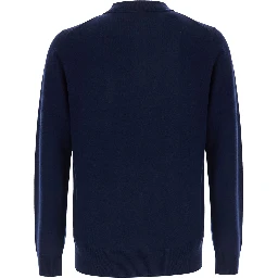 Blue Long Sleeve Polo Shirt with Collar in Blend Wool and Cashmere Men