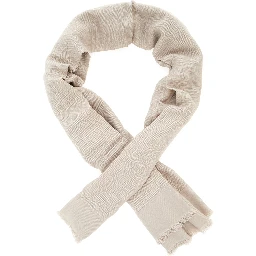 Beige Square Scarf with Fringed Hem and FF Pattern in Wool Blend for Women