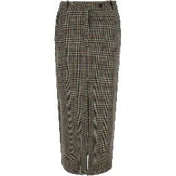 Grey Skirt with all-over stripe motif and patch on the back in Wool Blend for Women