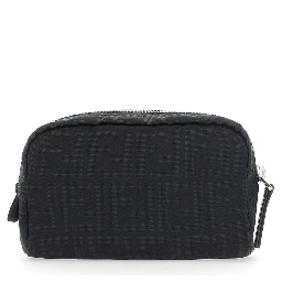 Black Pouch with Zip Closure in FF Canvas for Men