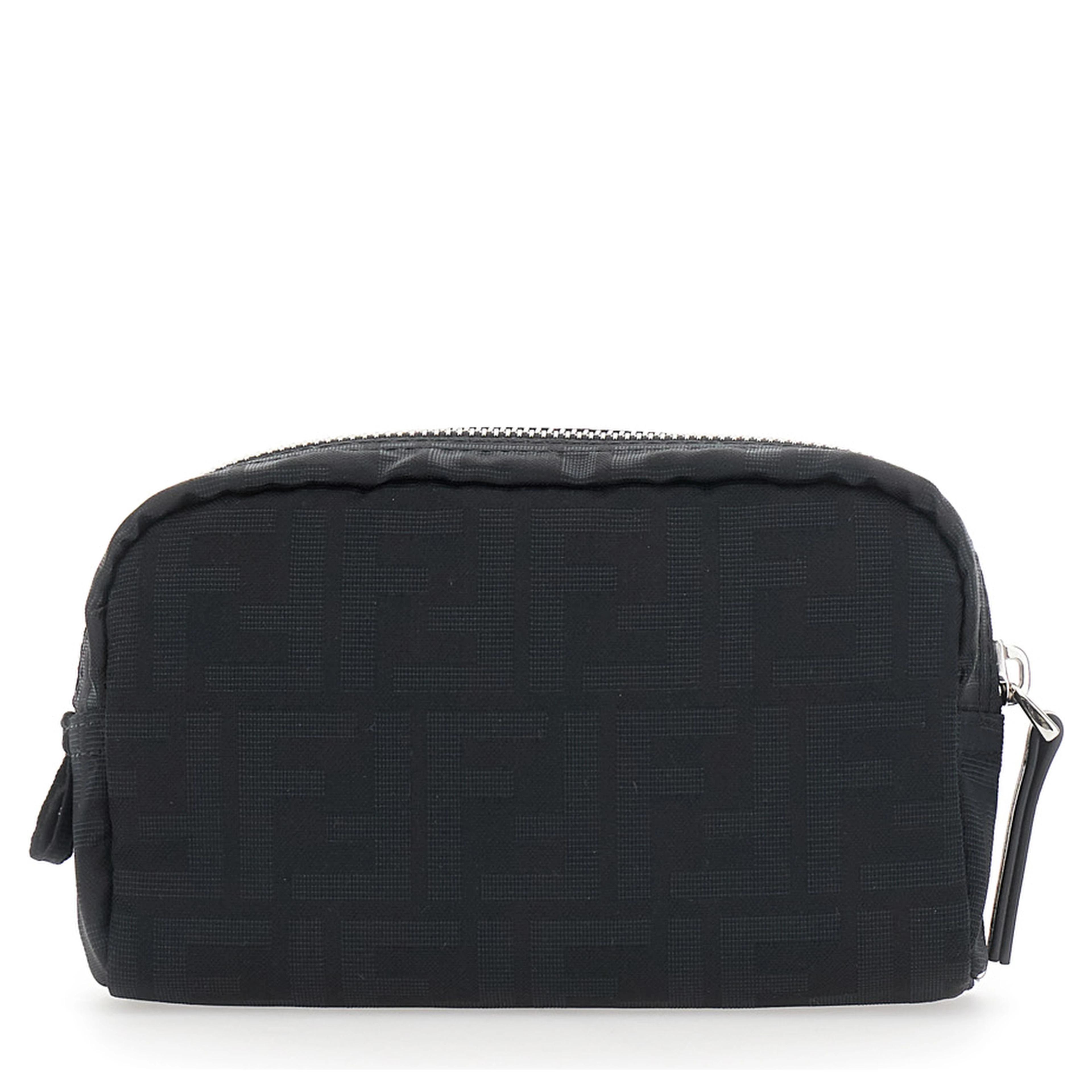 Black Pouch with Zip Closure in FF Canvas for Men