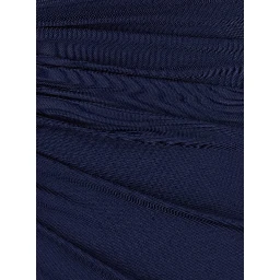 Blue Long Dress with V-Neck and Applied Medusa Buttons in Viscose for Women
