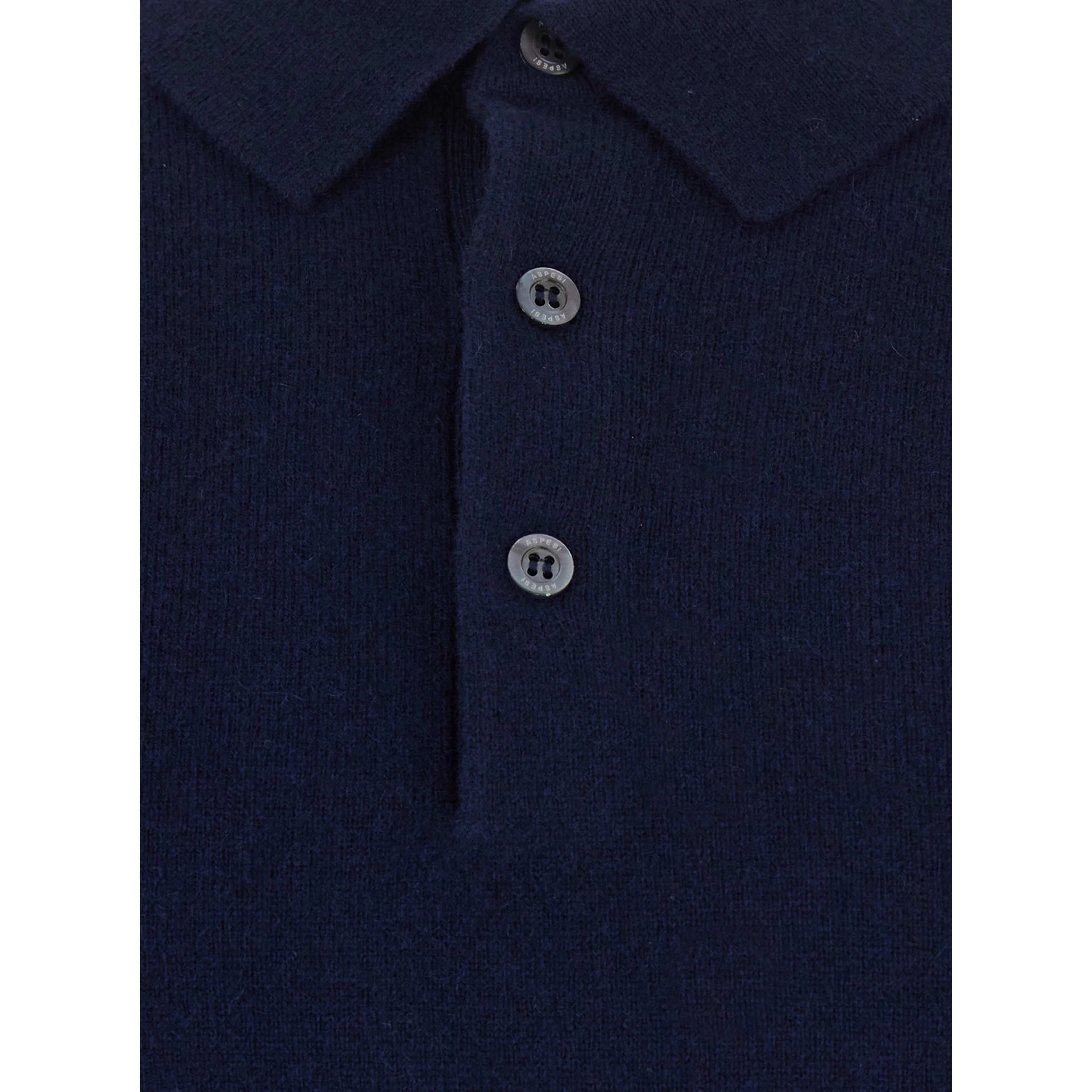 Blue Long Sleeve Polo Shirt with Collar in Blend Wool and Cashmere Men