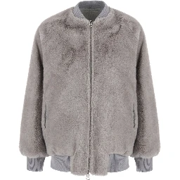 Gray Reversible Bomber Jacket with ribbed finishes and zip pocket on the sleeve in blend wool for women