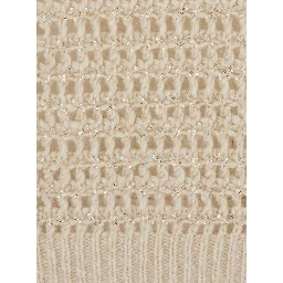 White Crew Neck Sweater with Openwork Knit in Blend Wool and Cashmere for Women