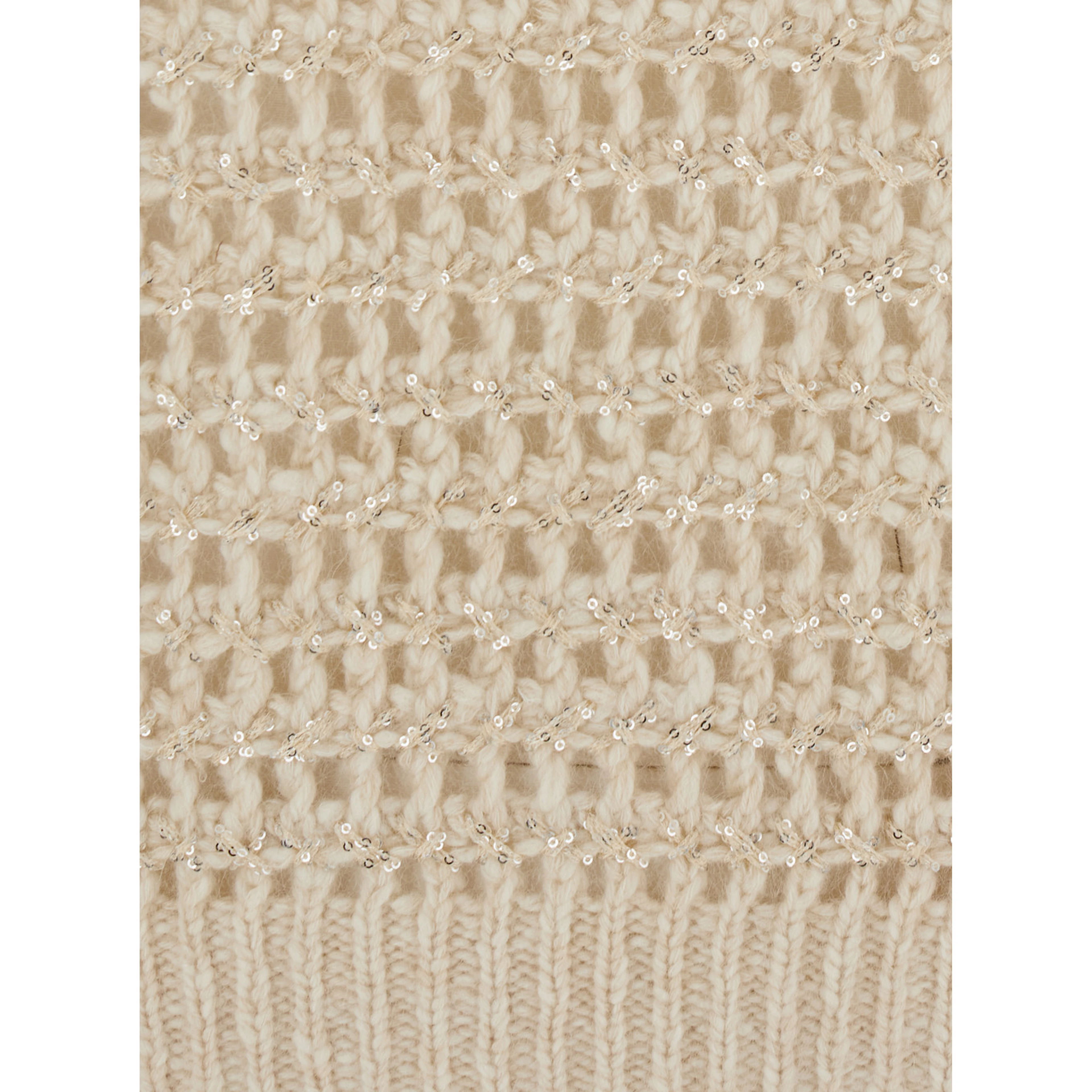 White Crew Neck Sweater with Openwork Knit in Blend Wool and Cashmere for Women