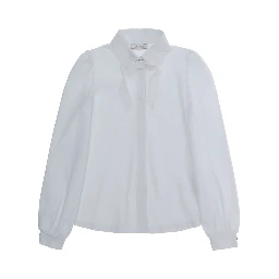 Magda White Shirt with bow on the front and buttoned cuffs in cotton Girl
