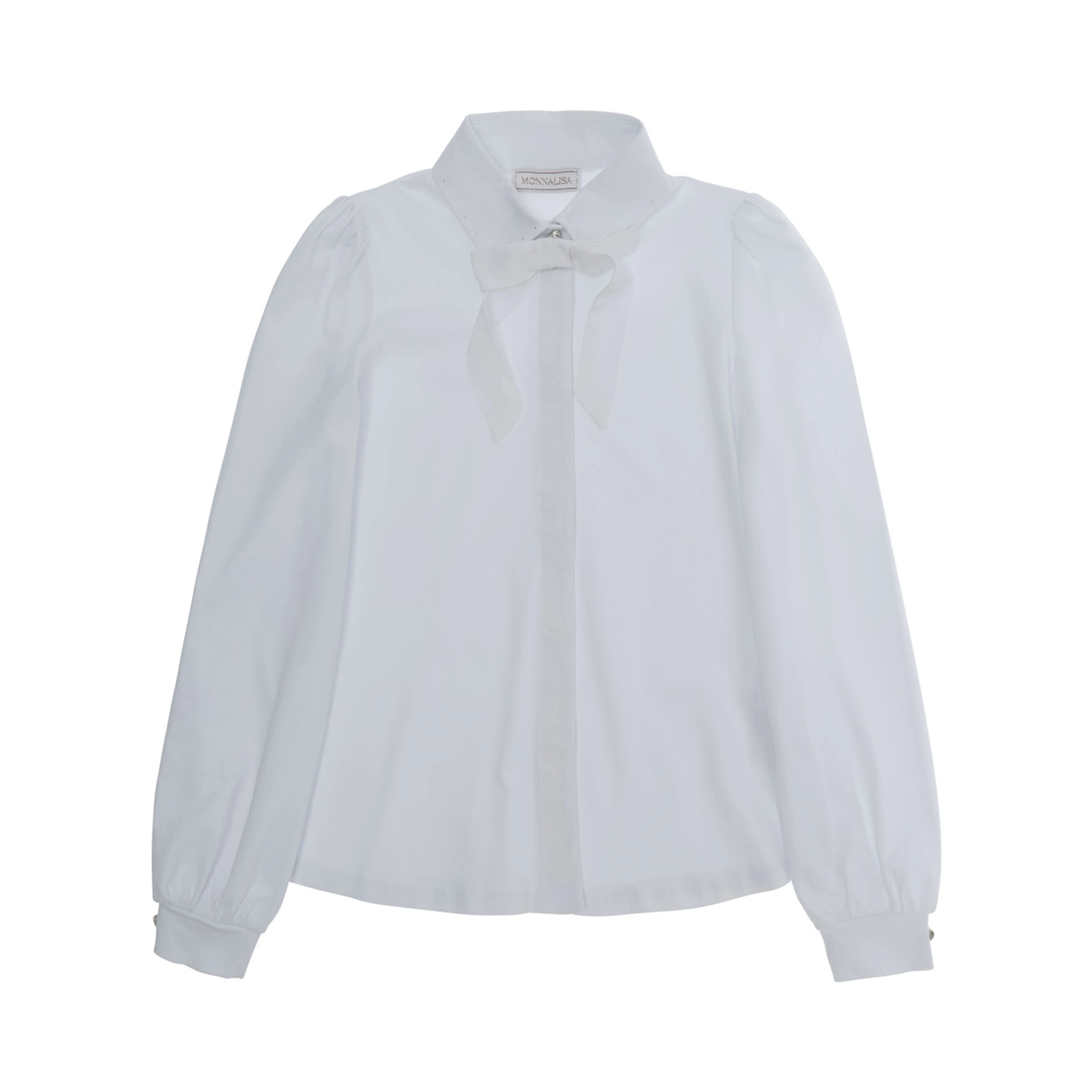 Magda White Shirt with bow on the front and buttoned cuffs in cotton Girl