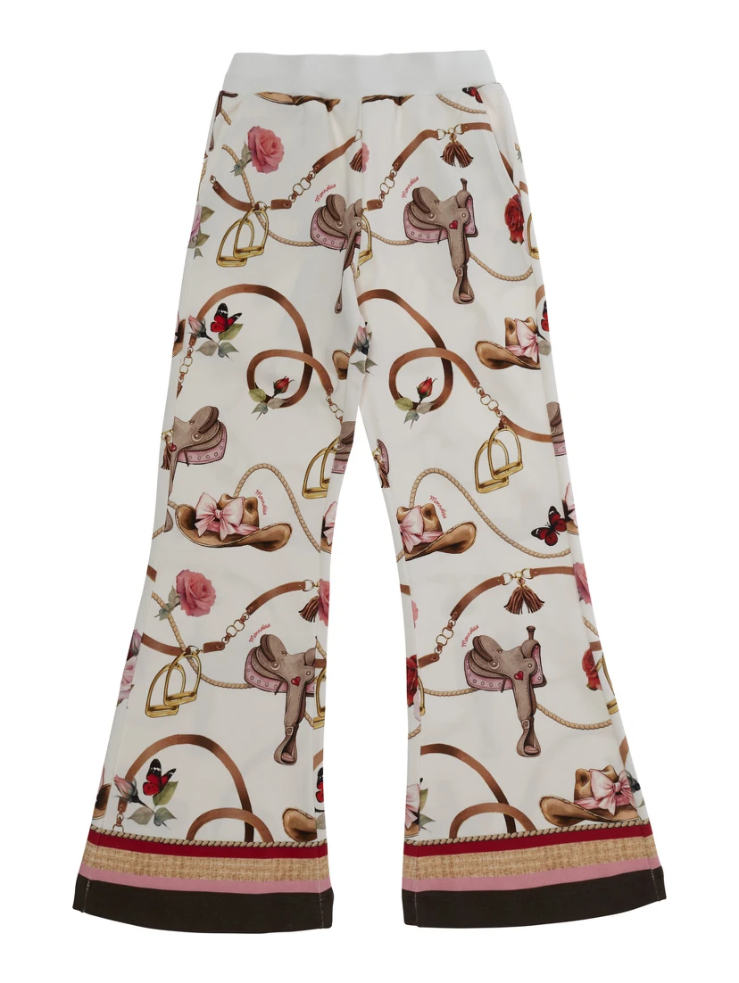 Multicolor Pants with Wide Led and All-Over Print in Cotton Girl
