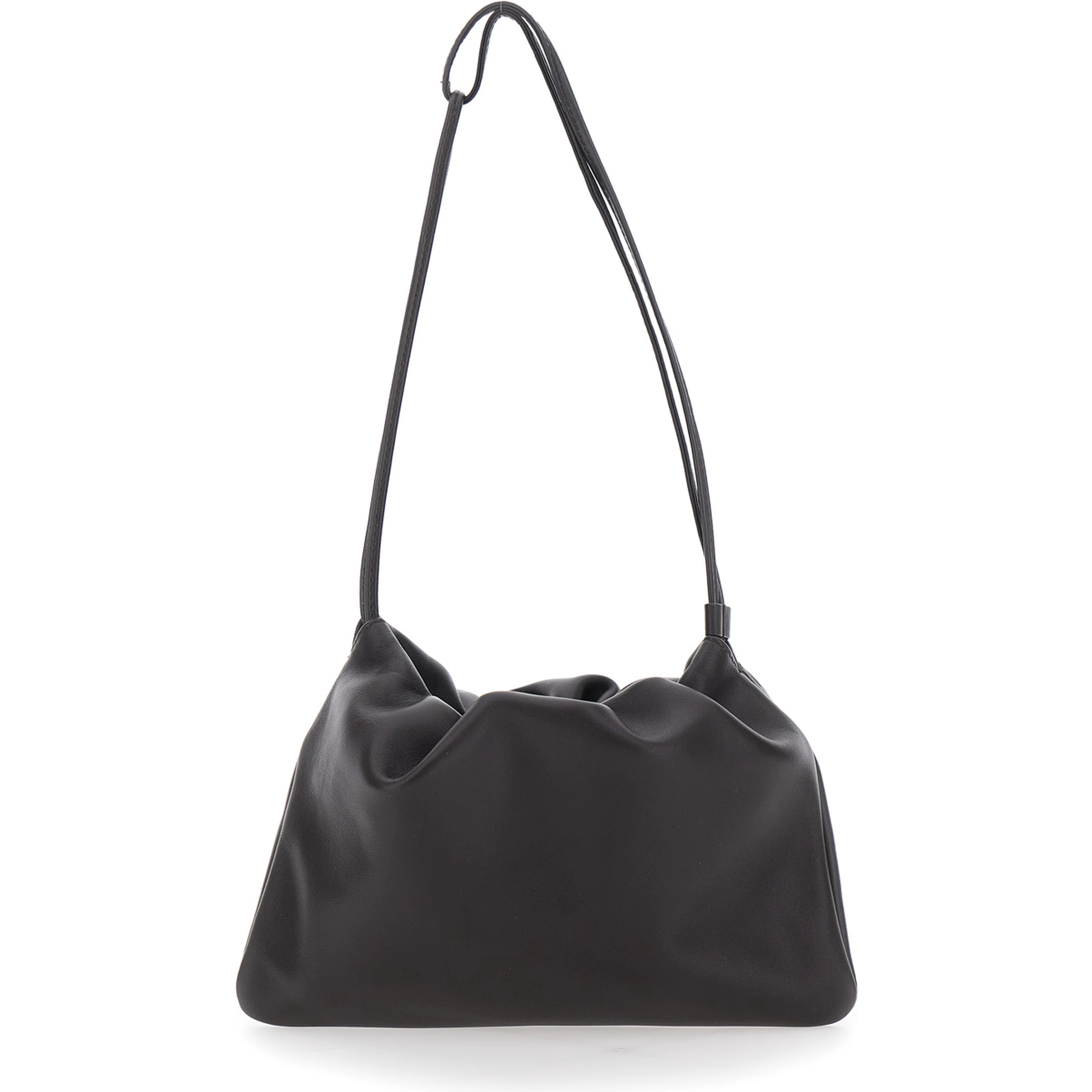 Nella Brown Shoulder Bag with Drawstring Closure and  Top Handle in Leather for Women