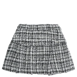 Gray Skirt with Logo Plaque on the Front and Check Motif All-Over in Fabric Girl