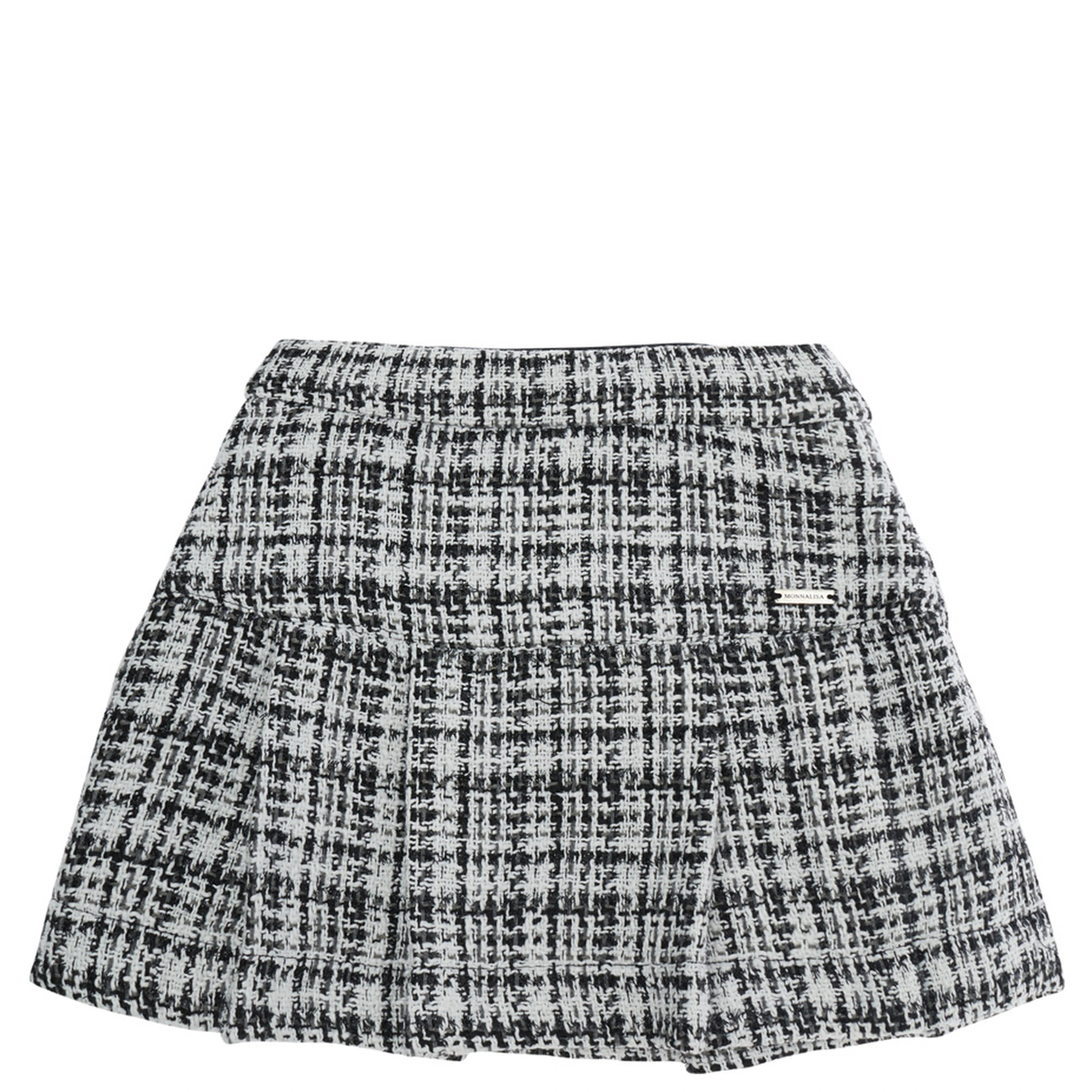 Gray Skirt with Logo Plaque on the Front and Check Motif All-Over in Fabric Girl