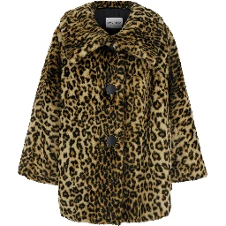 Shearling with Leopard Details in Brown Leather Women