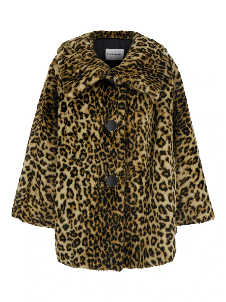 Shearling with Leopard Details in Brown Leather Women