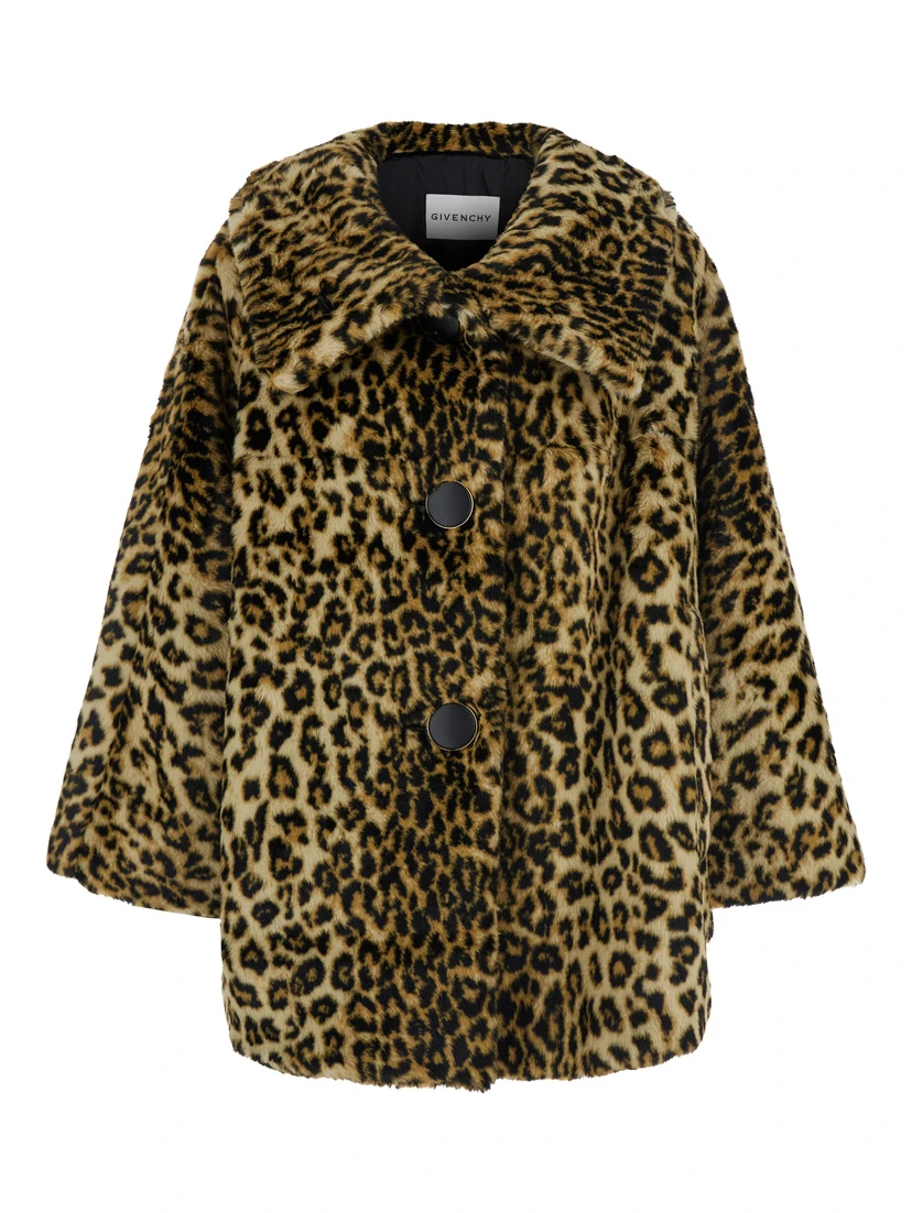 Shearling with Leopard Details in Brown Leather Women