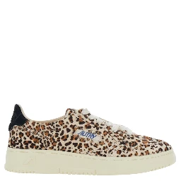 Medalist Brown Sneakers with leopard motif and logo lettering patch on the tongue in leather for women
