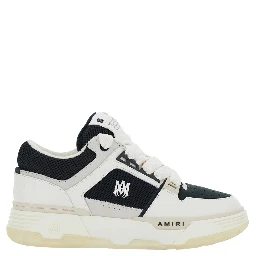 White and Black Chunky Sneakers with Logo Detail in Mix of Leather and Tech Fabrics for Men