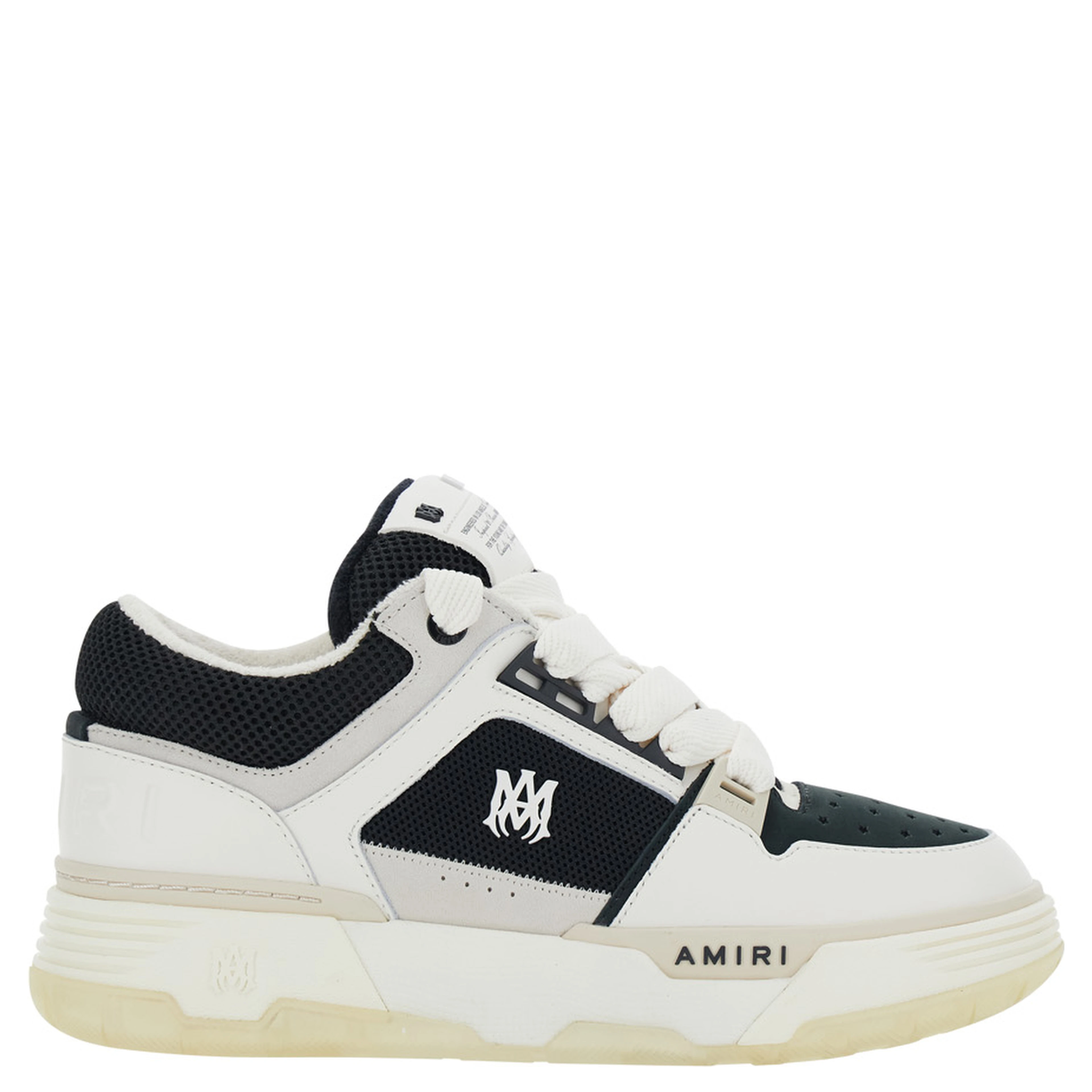 White and Black Chunky Sneakers with Logo Detail in Mix of Leather and Tech Fabrics for Men