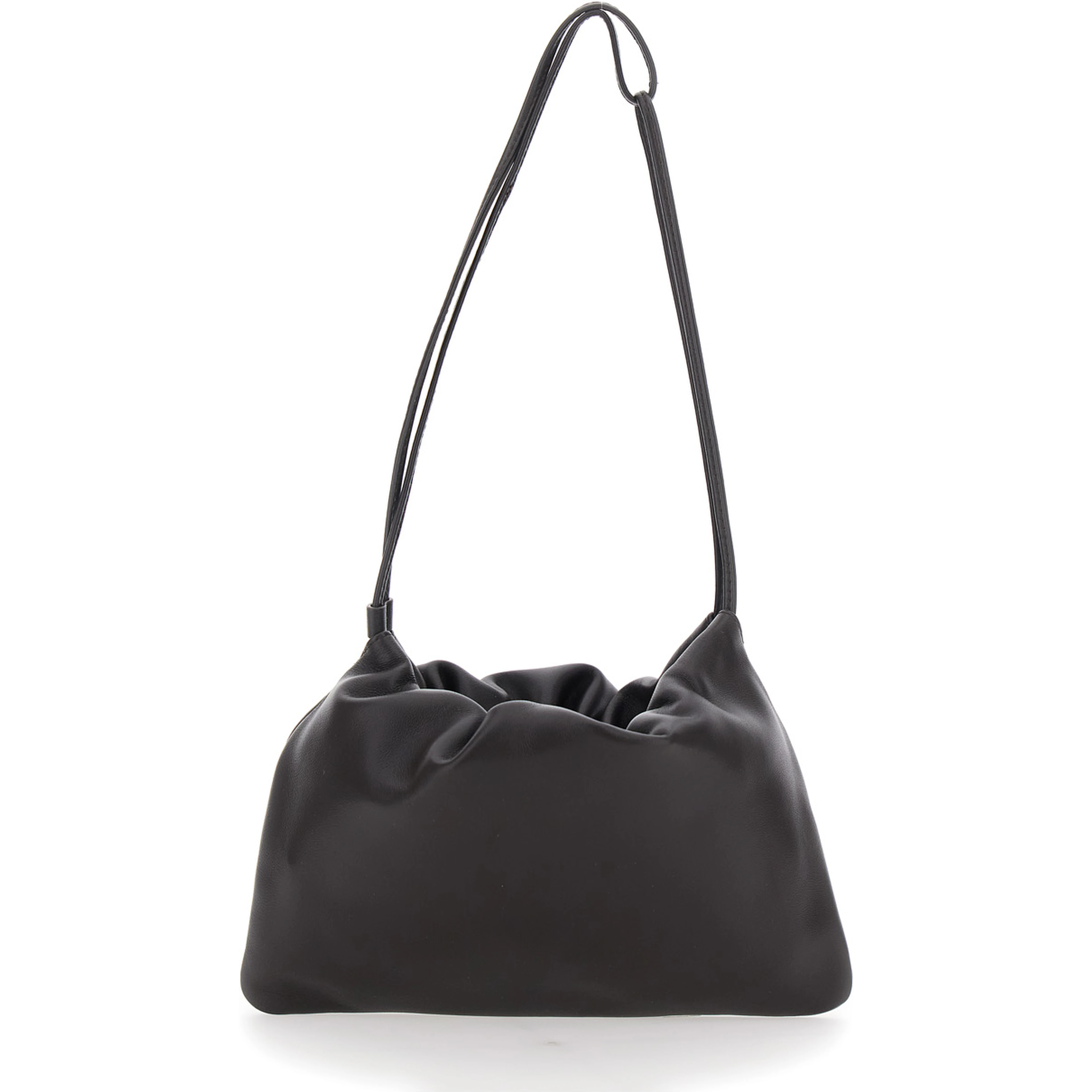 Nella Brown Shoulder Bag with Drawstring Closure and  Top Handle in Leather for Women