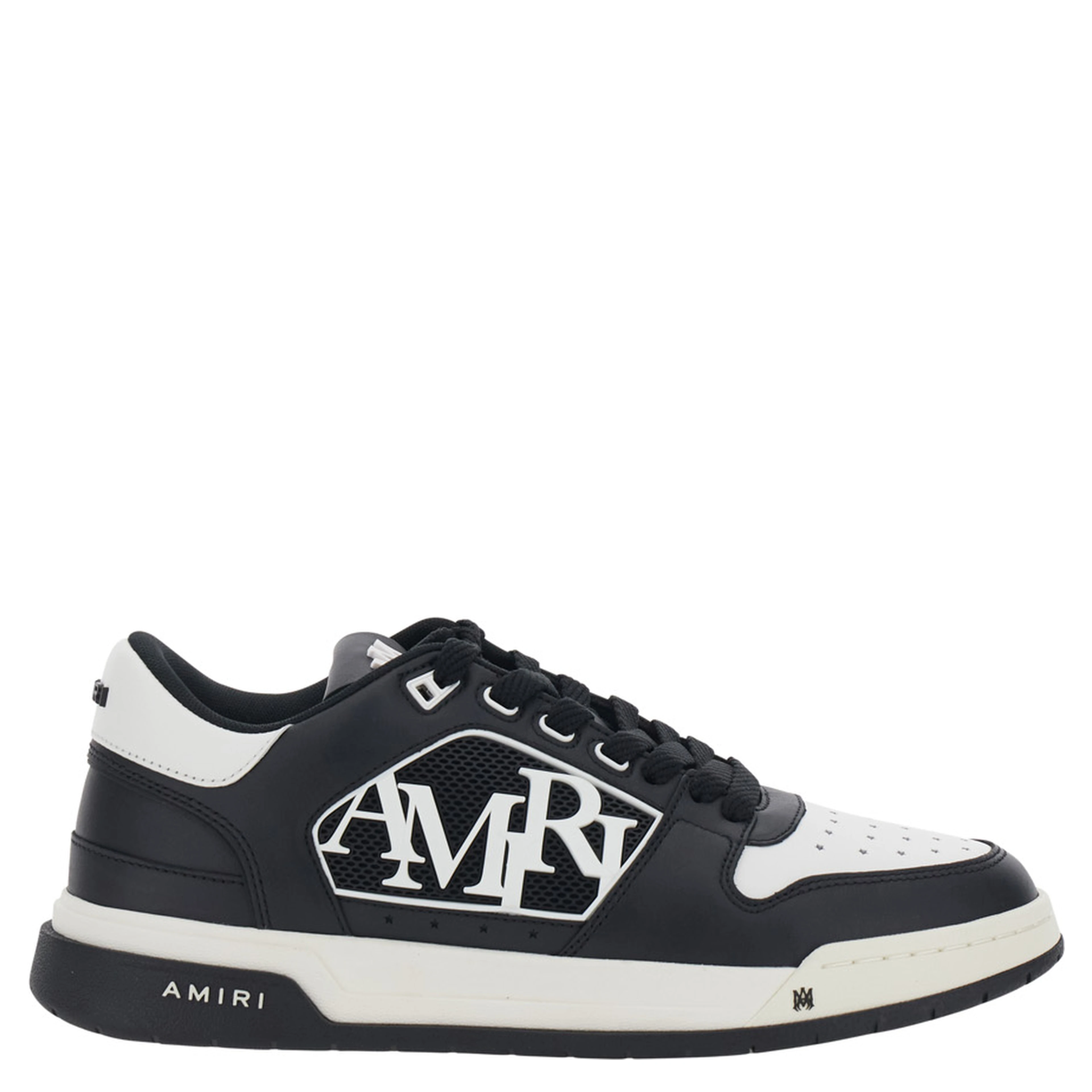 Black and White Low Top Sneakers with Logo Patch on the Tongue and Side in Leather and Fabric for Men