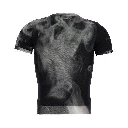 Black Top with Short Sleeves and Smoking Women Print in Tech Fabric for Women