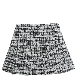 Gray Skirt with Logo Plaque on the Front and Check Motif All-Over in Fabric Girl