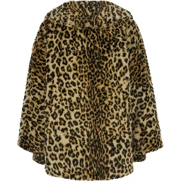 Shearling with Leopard Details in Brown Leather Women