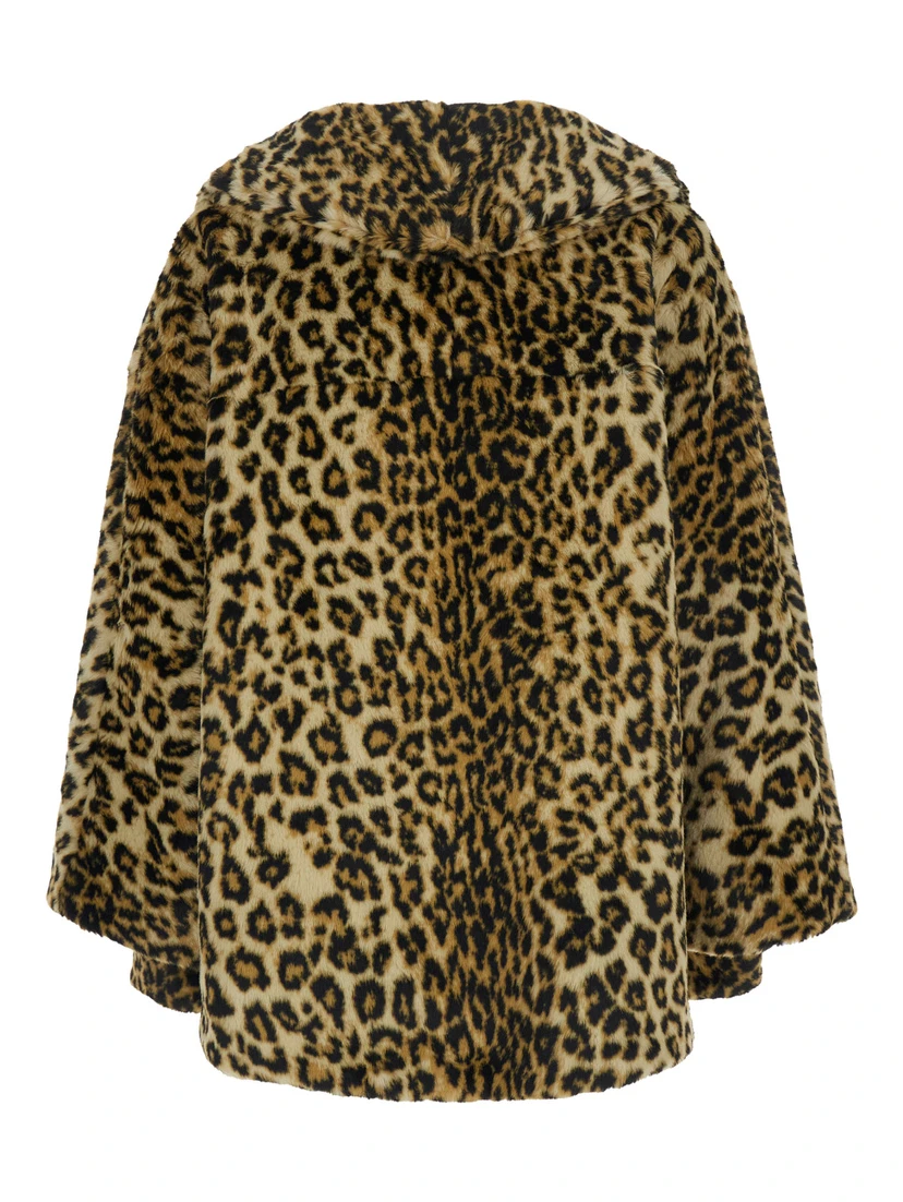 Shearling with Leopard Details in Brown Leather Women
