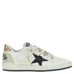 Sneaker Ballstar Low Top with Star Patch with Glitter and Glitter Heel and Logo Lettering in White Leather Women