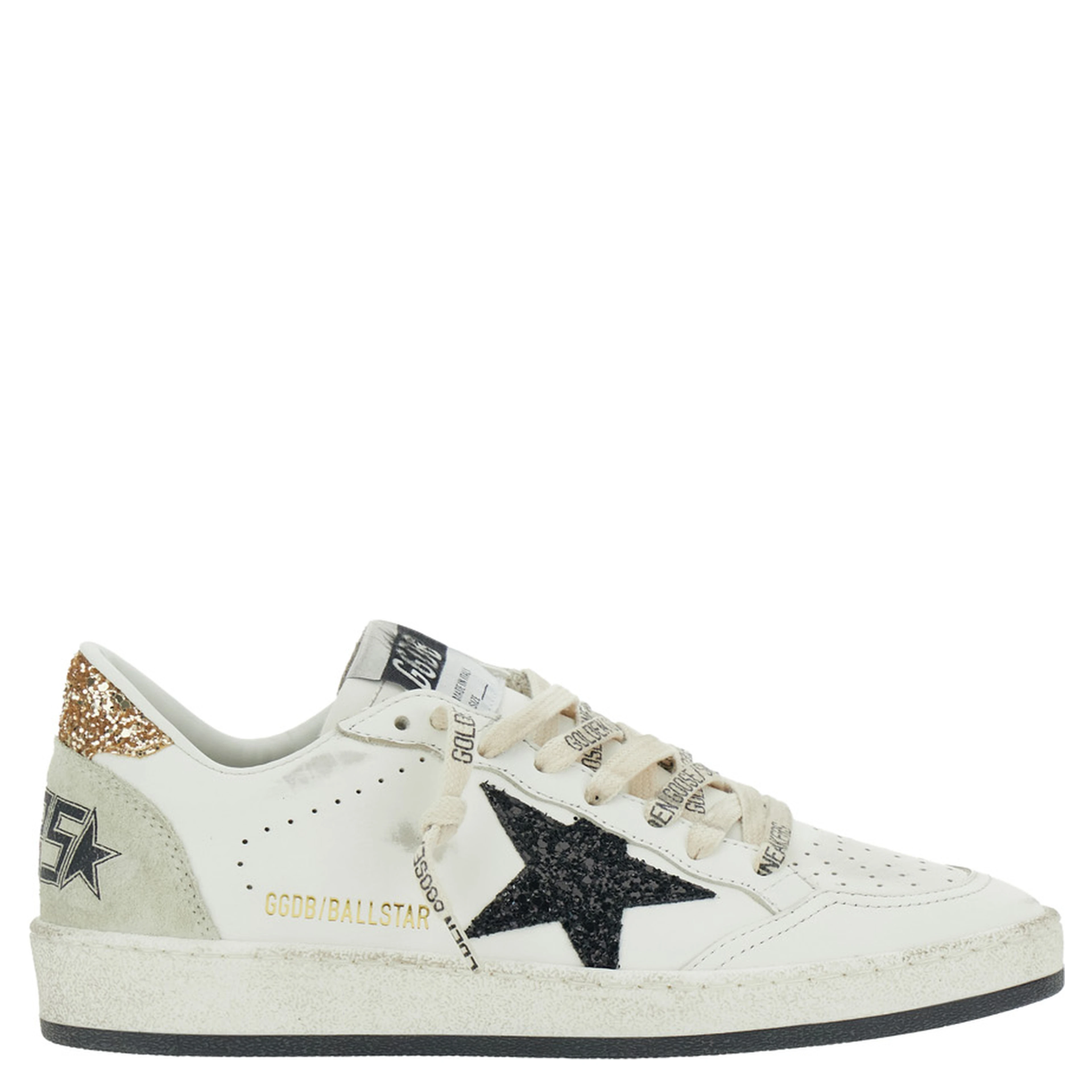 Sneaker Ballstar Low Top with Star Patch with Glitter and Glitter Heel and Logo Lettering in White Leather Women
