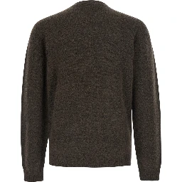 Brown Crew Neck Sweater with Ribbed Details in Blend Wool for Men