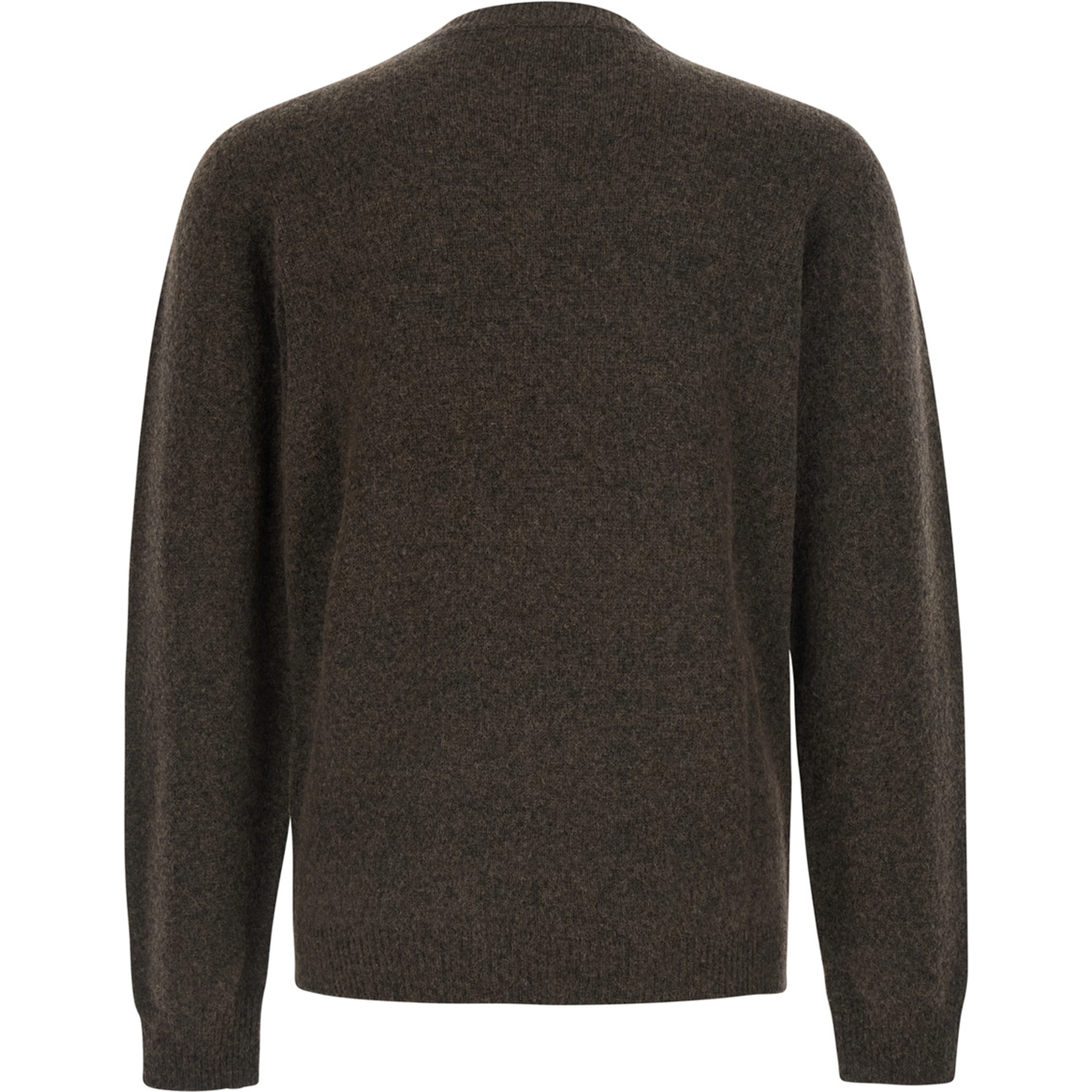 Brown Crew Neck Sweater with Ribbed Details in Blend Wool for Men