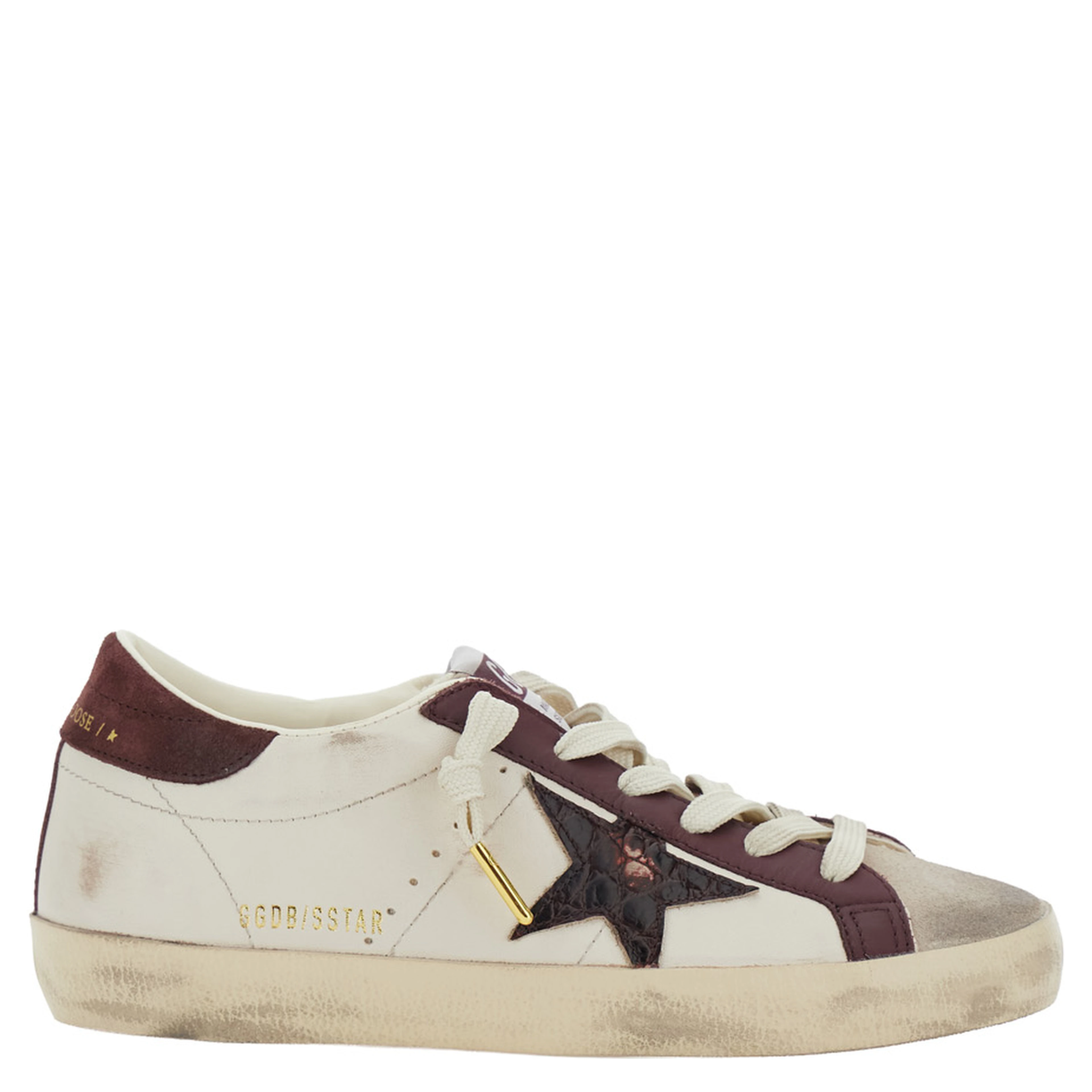 Superstar White Low Top Sneakers with Star Patch on the Side in Leather for Women