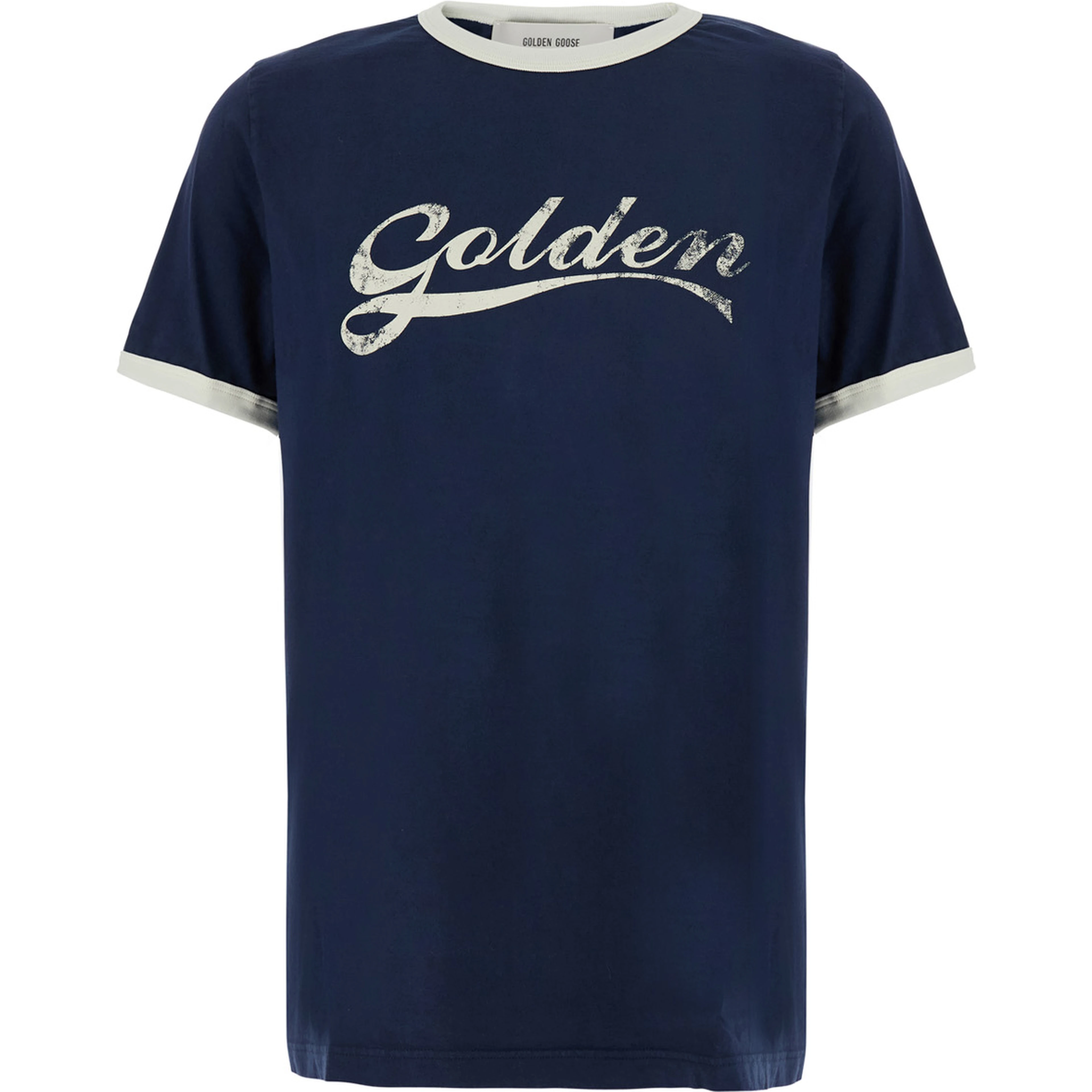 Blue Crew Neck T-Shirt with Logo lettering on the Front in Cotton for Men