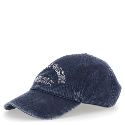 blue Hat with embossed logo lettering on the front in cotton for men
