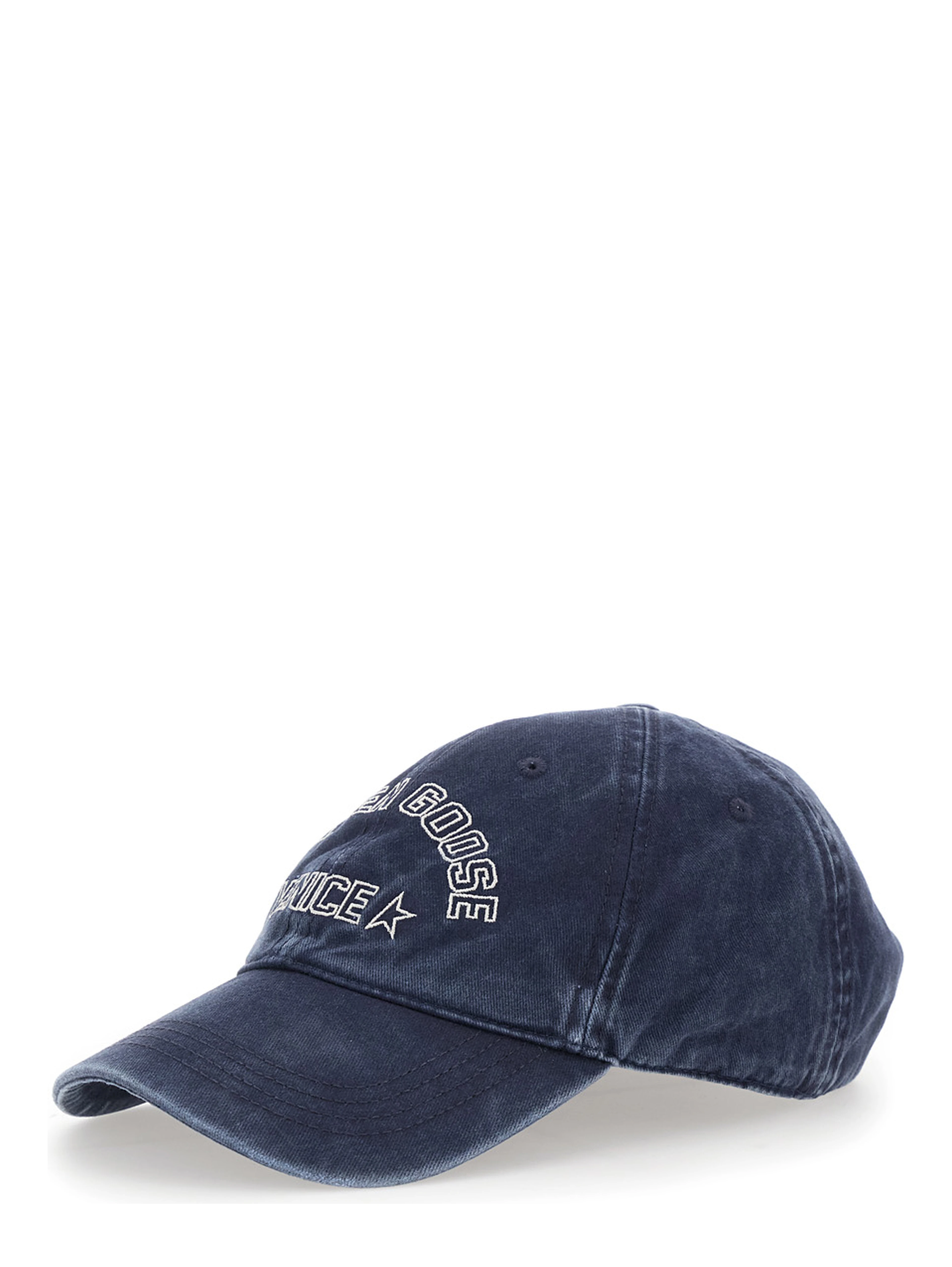 blue Hat with embossed logo lettering on the front in cotton for men