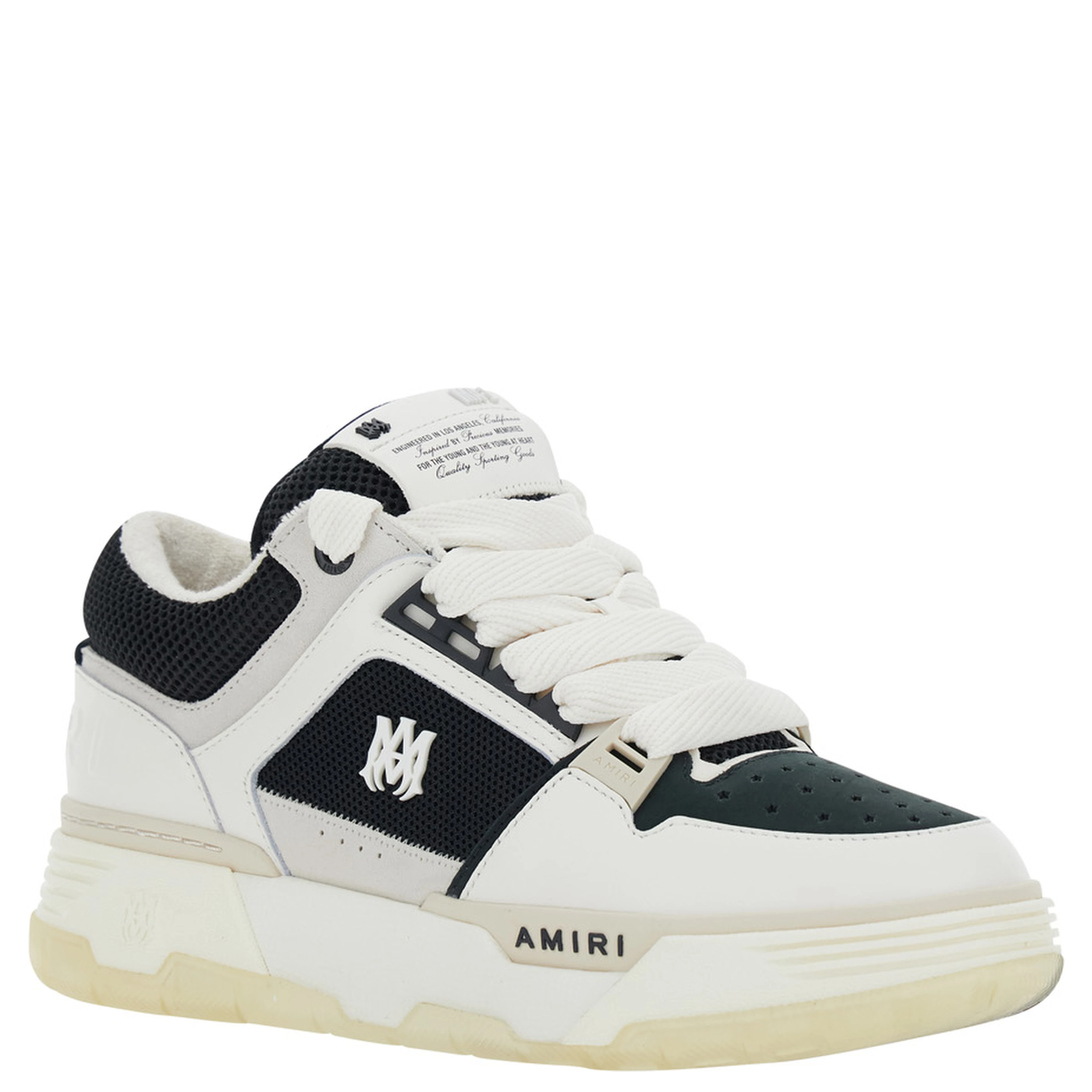 White and Black Chunky Sneakers with Logo Detail in Mix of Leather and Tech Fabrics for Men