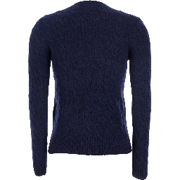 Blue Crewneck Sweater with Pony Embroidery on the Front and Cable Knit in Wool and Cashmere for Women