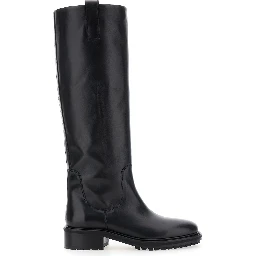 Knee-High Boots Henry Slip-On in Black Leather for Women