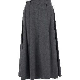 Grey Midi Skirt with Button Closure on the Side and Monil detail on the Belt Loops in Wool Blend for Women