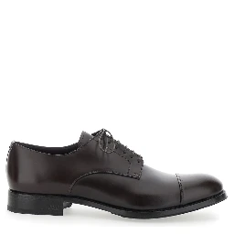 Brown Lace-up shoes with almond toe and front lace-up closure in smooth leather for men