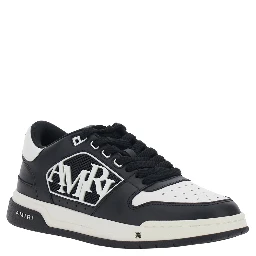 Black and White Low Top Sneakers with Logo Patch on the Tongue and Side in Leather and Fabric for Men