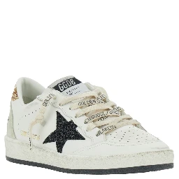 Sneaker Ballstar Low Top with Star Patch with Glitter and Glitter Heel and Logo Lettering in White Leather Women
