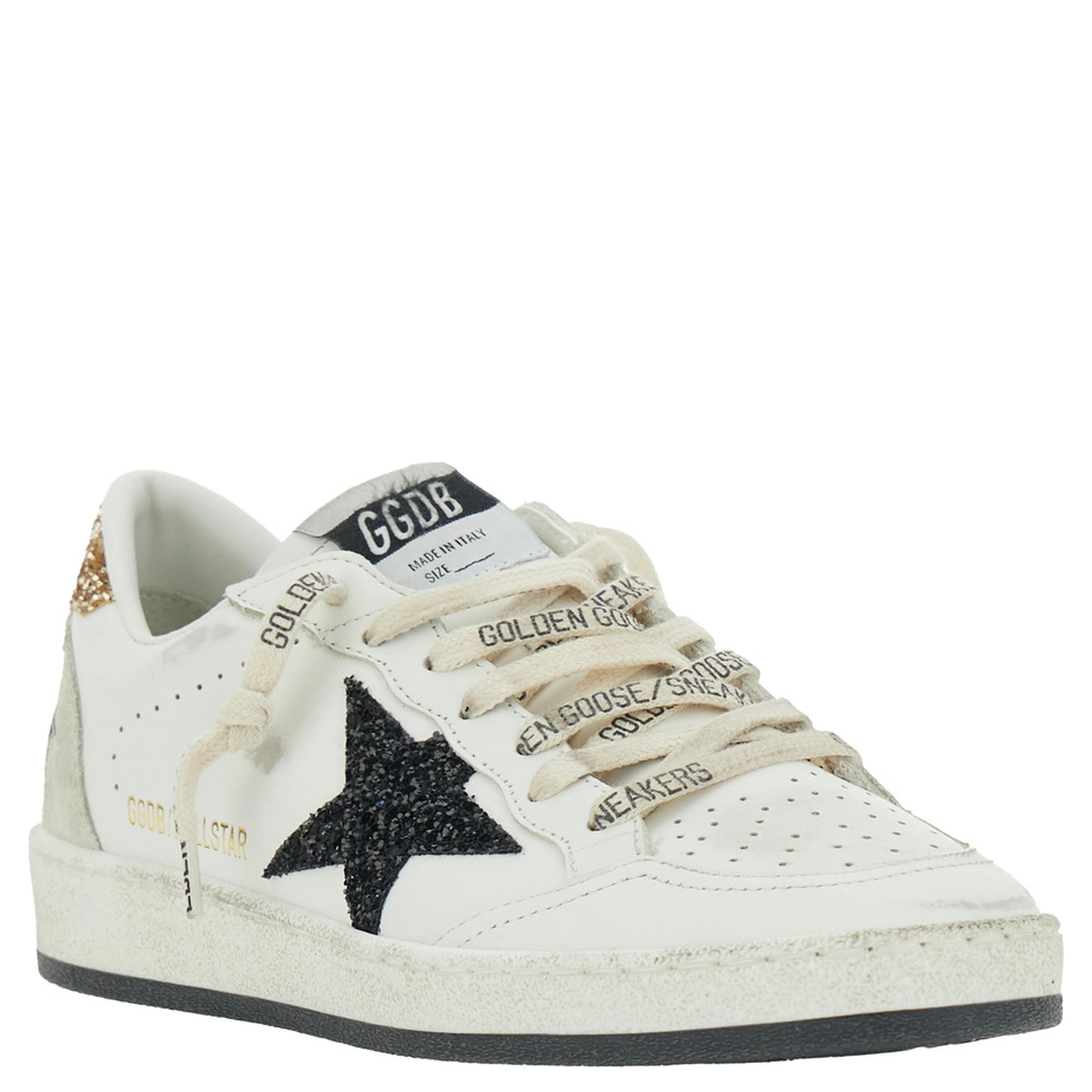 Sneaker Ballstar Low Top with Star Patch with Glitter and Glitter Heel and Logo Lettering in White Leather Women
